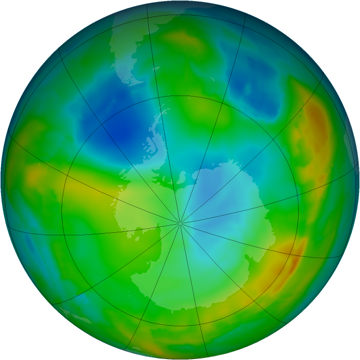 Antarctic ozone map for 13 July 2010